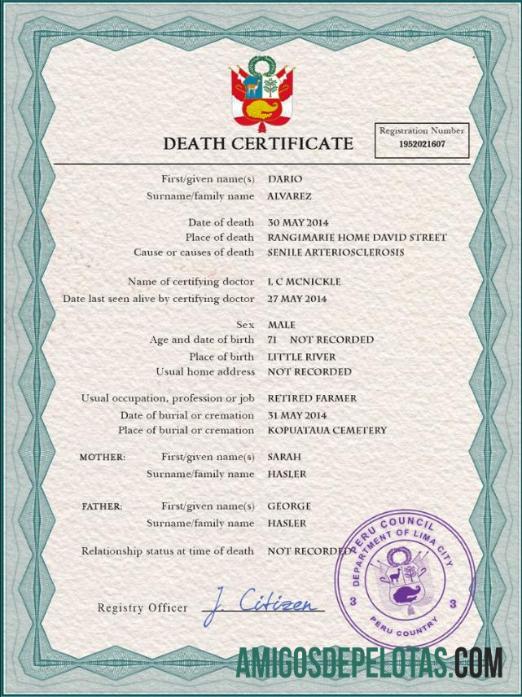 Para baixar modelo PSD de certidão de óbito do Peru